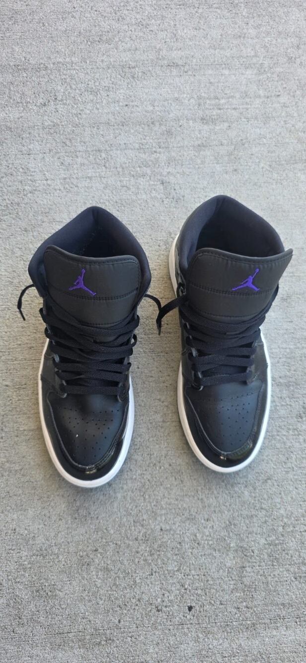 Nike Air Jordan 1 Mid Black Patent Purple Jumpman DV1308-004 Sz 9.5